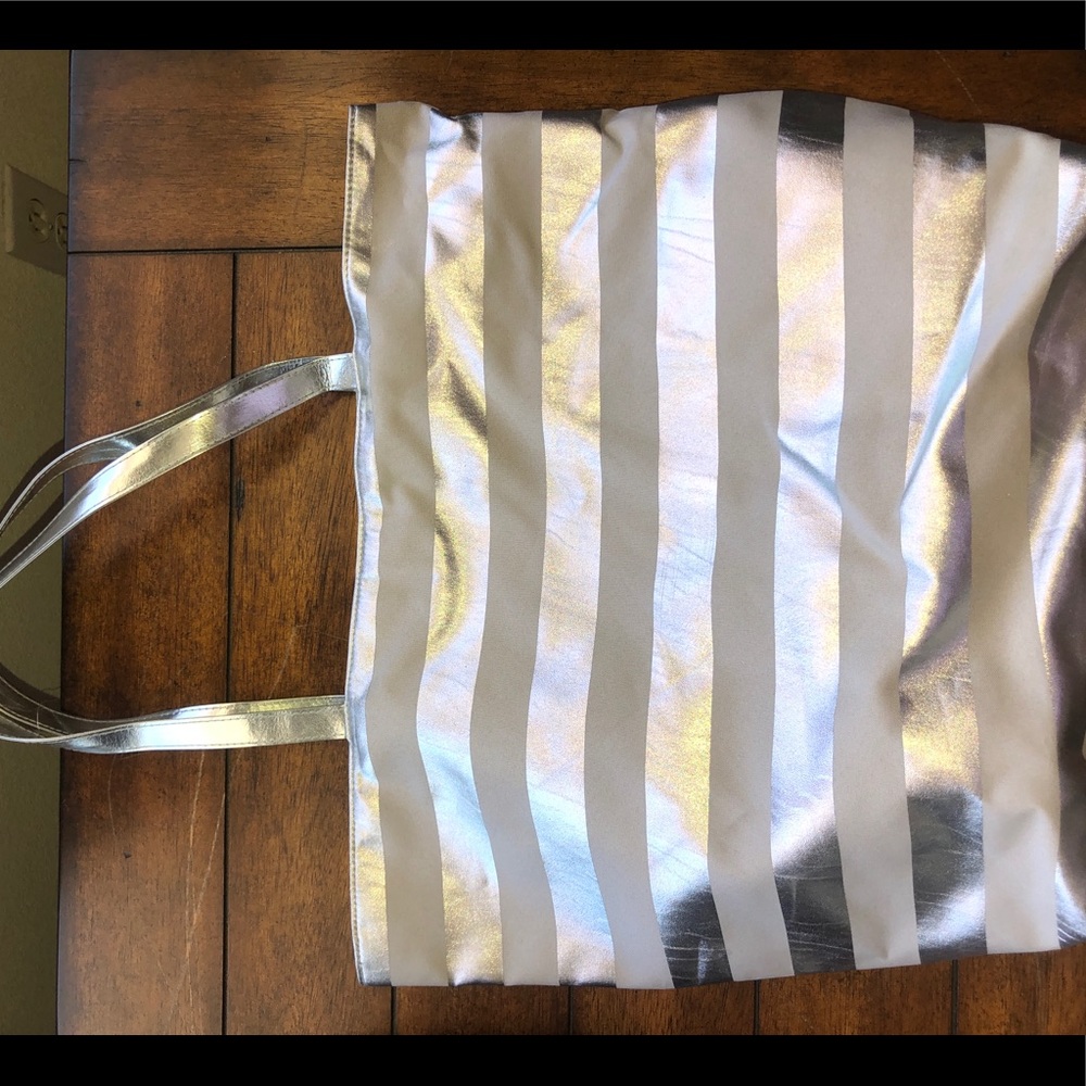 Macy’s silver striped tote bag